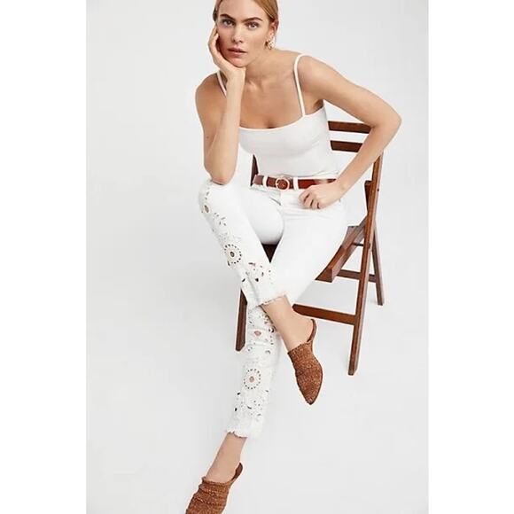 Free People Cutwork Cigarette Jeans in White - Picture 3 of 9